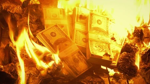 Dollar Stacks Burning On Fire Stock Footage 101808994