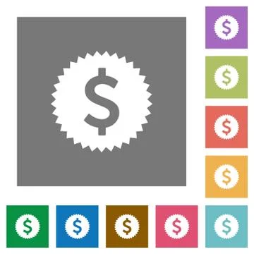 Dollar sticker square flat icons Stock Illustration