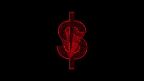 Dollar symbol 3D on black background. Hologram in Motion. Object dissolved .. Stock-Illustration