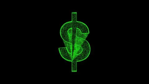 Dollar symbol 3D on black background. Hologram in Motion. Object dissolved .. Stockillustratie