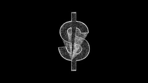 Dollar symbol 3D on black background. Hologram in Motion. Object dissolved .. Illustrazione stock