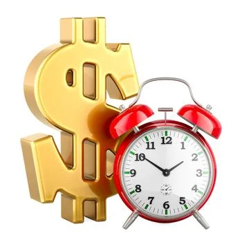 Dollar symbol with alarm clock, make money concept. 3D rendering 스톡 일러스트