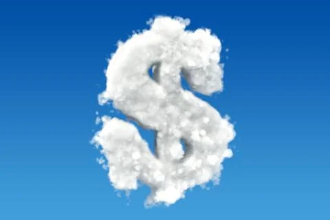 Dollar symbol from clouds in the sky. 3D rendering Stock Illustration