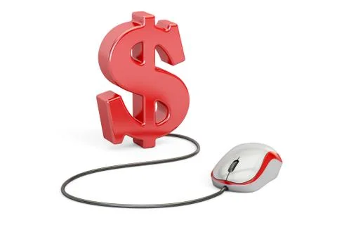 Dollar symbol with computer mouse. Make money online concept, 3D illustration 스톡 일러스트