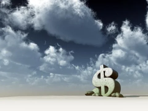 Dollar symbol in the desert - 3d rendering Stock Illustration