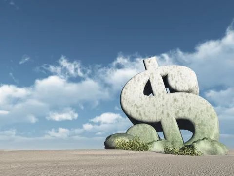 Dollar symbol in the desert - 3d rendering Illustrazione stock