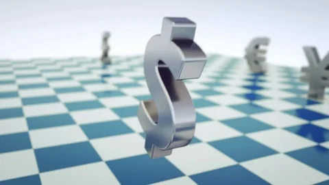 Dollar Symbol makes a move of the knight on a virtual chess board. Stock Footage 75343938