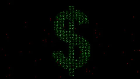 Dollar symbol with matrix code on plain black background Stock Footage 241660847