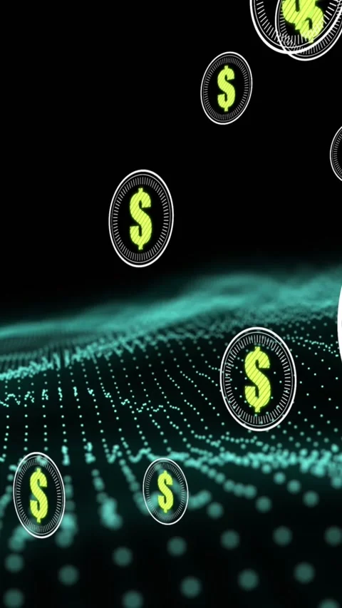 Dollar symbol on multiple round scanners against green digital wave on black Stock Footage 342643609