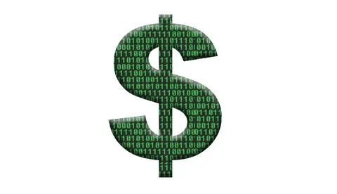 Dollar symbol $  with an overlay of computer style binary code. .Central Bank Stock Illustration