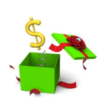 Dollar symbol springing out from a gift box Stock Illustration