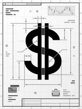 Dollar symbol as technical drawing Stock Illustration