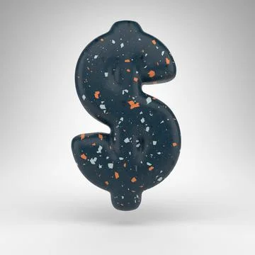 Dollar symbol on white background. 3D sign with blue terrazzo pattern texture Stock Illustration