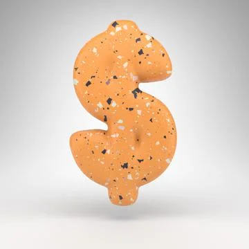Dollar symbol on white background. 3D sign with orange terrazzo pattern textu Stock Illustration