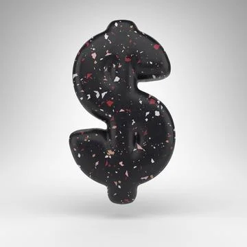 Dollar symbol on white background. 3D sign with black terrazzo pattern textur Stock Illustration