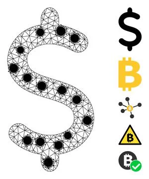 Dollar Symbol Wire Frame Mesh Icon with Pathogen Nodes Illustrazione stock