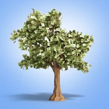 Dollar tree with hundred dollar bills on gradient 3d illustration Stock Illustration