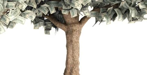 Dollar tree with hundred dollar bills on white 3d illustration Illustrazione stock