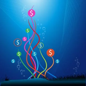 Dollar under water Illustrazione stock