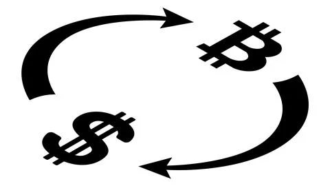 Dollar USD and Bitcoin BTC circulation isometric concept with symbols Stock Illustration