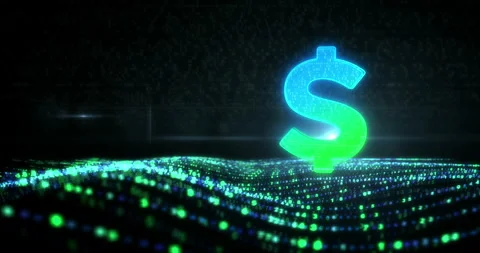 Dollar USD currency symbol on flowing digital waves Stock Footage 322005111