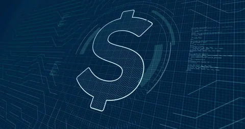 Dollar USD US currency contour 3d symbol on blueprint scheme Stock Footage 323445845