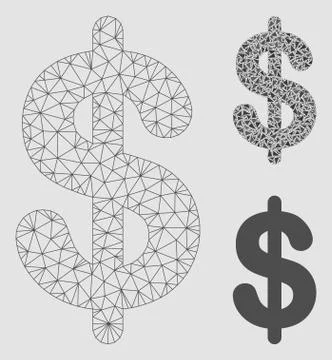 Dollar Vector Mesh Wire Frame Model and Triangle Mosaic Icon Stock Illustration