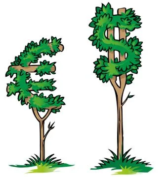 Dollar versus euro on tree Stockillustratie