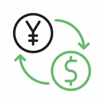 Dollar to Yen icon vector image. Illustrazione stock