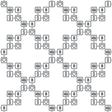 Dollar,BTC,Heart and Candle Chart vector seamless pattern in outline style 스톡 일러스트