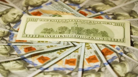 Dollars, American Banknotes value of 100 Rotate. Close-up of banknotes Video stock 76337135