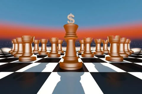 Dollars and chess pieces, competitive teamwork and wealth Stock Illustration