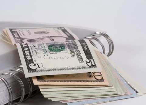 Dollars and notebooks Stock Photos