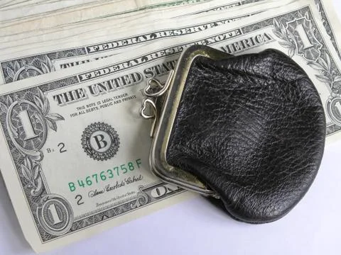 Dollars and purse Stock Photos