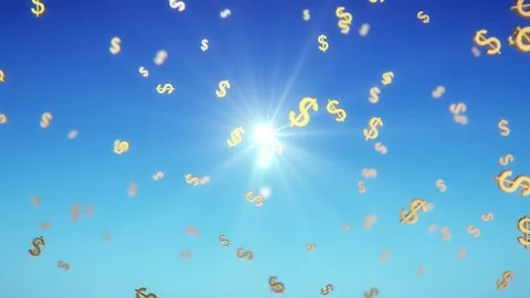 Dollars are falling in slow-motion blue background Stock Footage 72128895