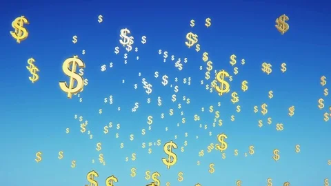 Dollars are falling in slow-motion blue background - seamless looping Stock Footage 72128955