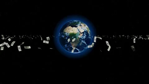 Dollars are slowly rotating in orbit around planet Earth. Video stock 326690126