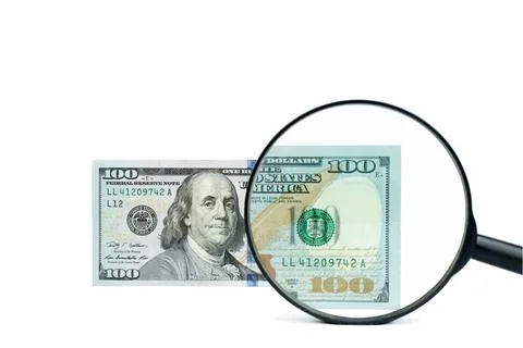 Dollars, banknotes on white background. Top view. Stock Photos