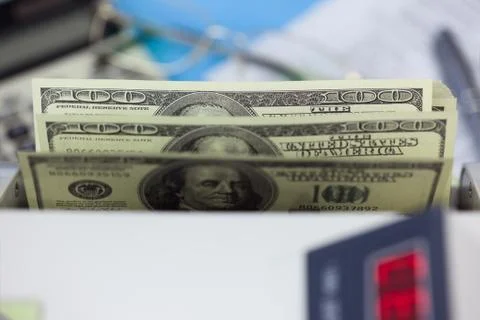 Dollars  banknots in the counting machine Stock Photos