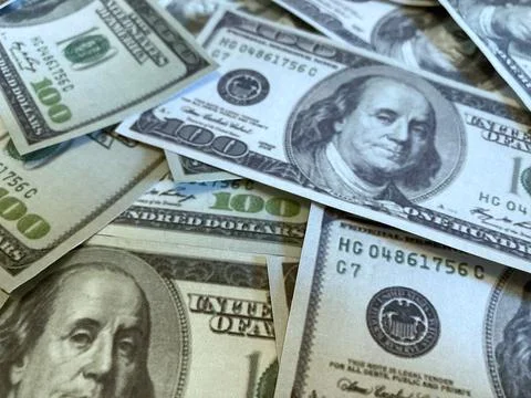 Dollars, bills, banknote, USD currency background photo and closeup Stock Photos