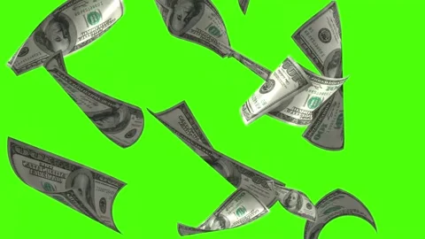 Dollars bills falling down in 3D animation video on green screen 库存影片 335817444