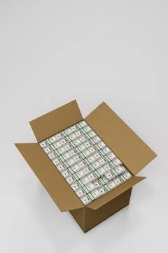 Dollars in a box isolated on white background Stock Illustration