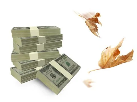 Dollars buddles leaf leaves falling isolated in white background  pile Photos