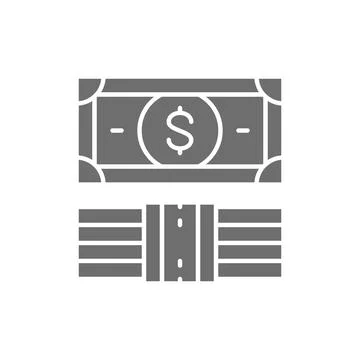 Dollars, bundle of money, banknotes grey icon. Stock Illustration