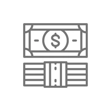 Dollars, bundle of money, banknotes line icon. Stock-Illustration