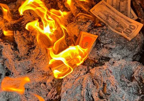 Dollars burning in the oven Stock Photos