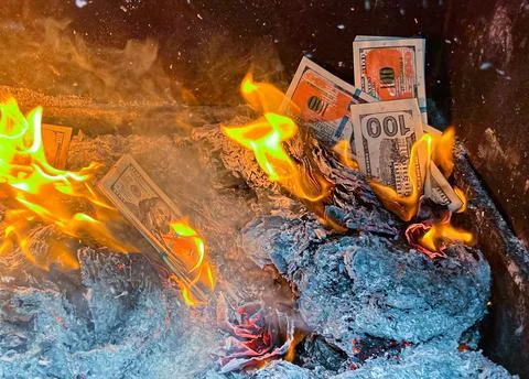 Dollars burning in the oven Stock Photos