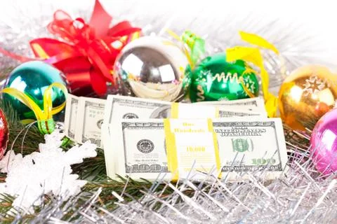 Dollars on christmas Stock Photos