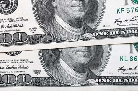 Dollars closeup. Benjamin Franklin's portrait on a  bill. Stock Photos