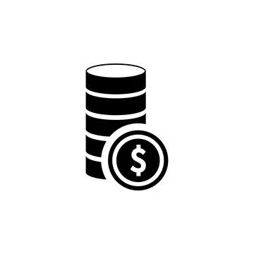 Dollars Coins Stack, Wealth, Money Solid Flat Vector Icon Isolated on White B Illustrazione stock